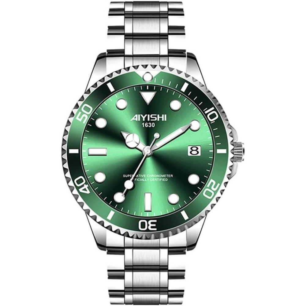 Dofia Xiaoya Aiyishi 1630 Men's Silver Stainless Steel Quartz Watch Green Dial G